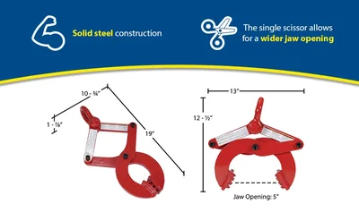 Vestil PAL-16 Steel Single Scissor Pallet Puller 5 In. Jaw Opening 6000 Lb. Pulling Capacity Red - product feature image