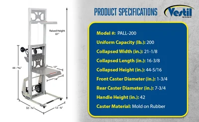 Vestil PALL-200 Aluminum Portable Load Lifter - product feature image