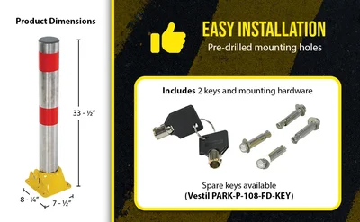 Vestil PARK-P-108-FD-SS Stainless Steel Fold Down Bollard - product feature image