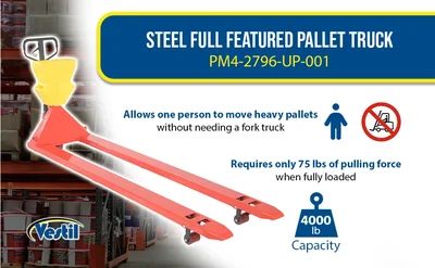 Vestil PM4-2796-UP-001 Steel Plastic Pallet Truck - product feature image