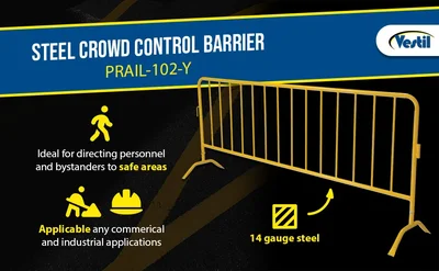 Vestil PRAIL-102-Y Steel Crowd Control Interlocking Barrier with Curved Feet - product feature image