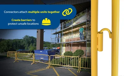 Vestil PRAIL-102-Y Steel Crowd Control Interlocking Barrier with Curved Feet - product feature image
