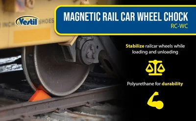 Vestil RC-WC Polyurethane Magnetic Rail Car Wheel Chock - product feature image