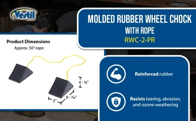 Vestil RWC-2-PR Molded Rubber Wheel Chock with Rope - product feature image