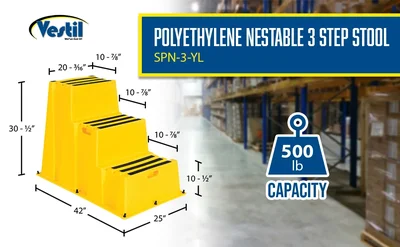 Vestil SPN-3-YL Polyethylene Nestable 3 Step 500 Lb. Capacity - product feature image