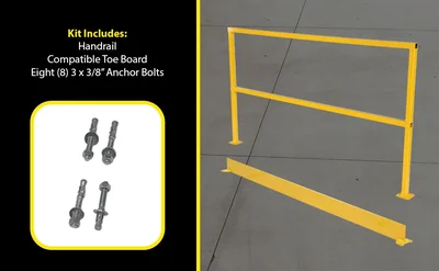 Vestil SQ-72-TB-HWR Steel Safety Handrail with Hardware and Toe Board - product feature image