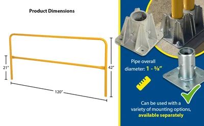 Vestil VDKR-10 Steel Safety Railing 10 Ft. Length - product feature image