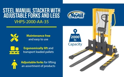 Vestil VHPS-2000-AA Steel Manual Stacker Adjustable Forks/Legs - product feature image