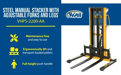 Vestil VHPS-2200-AA Steel Manual Stacker Adjustable Forks/Legs - product feature image