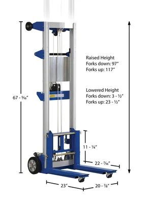 Vestil A-LIFT-R-HP Hand Winch Lift Truck - dimensional drawing