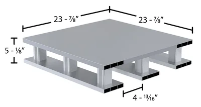 Vestil Aluminum Half Solid Top with Skid Bottom 23-7/8 In. x 23-7/8 In. x 5-1/8 In. 4000 Lb. Capacity Silver - dimensional drawing
