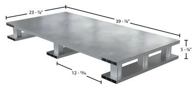 Vestil Aluminum Half Solid Top with Skid Bottom 23-7/8 In. x 39-7/8 In. 4000 Lb. Capacity Silver - dimensional drawing