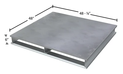 Vestil Aluminum Heavy Duty Solid Top Pallet 48 In. x 48-1/8 In. x 6 In. 6000 Lb. Capacity Silver - dimensional drawing
