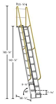 Vestil ATS-12-68-HDG Galvanized Alternate Tread Stair - dimensional drawing