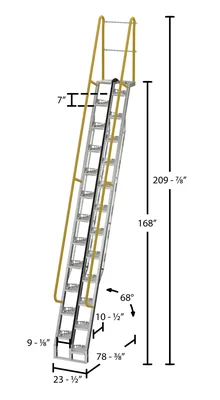 Vestil ATS-14-68-HDG Galvanized Alternate Tread Stair - dimensional drawing