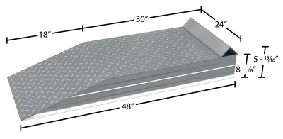 Vestil Aluminum Tread Plate Wheel Riser with Roll Off Guard 48 In. x 24 In. x 8-1/16 In. 30000 Lb. Capacity Silver - dimensional drawing