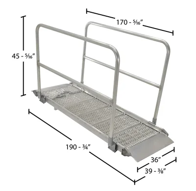 Vestil Aluminum Grip-Strut Walk Ramps with Handrails 190-3/4 In. x 39-3/8 In. 1000 Lb. Capacity Silver - dimensional drawing