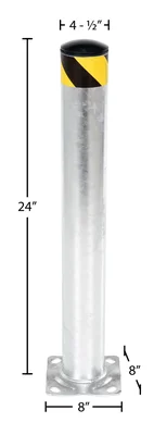 Vestil Galvanized Steel Pipe Safety Bollard 24 In. x 4-1/2 In. Gray - dimensional drawing