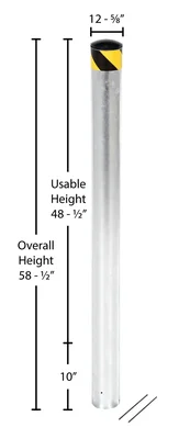 Vestil Galvanized Steel Pour In Place Bollard 48 In. x 4-1/2 In. Gray - dimensional drawing