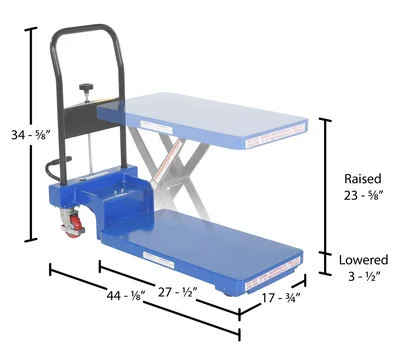 Vestil Low Profile Scissor Cart with Auto Shift 17-3/4 In. x 27-1/2 In. 200 Lb. Capacity Blue/Black - dimensional drawing
