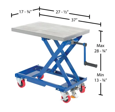 Vestil CART-330-M Steel Mechanical Scissor Cart with Hand Crank - dimensional drawing
