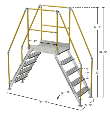 Vestil Galvanized Steel Crossover Ladder 5 Step 23-1/2 In. x 36 In. 500 Lb. Capacity Silver - dimensional drawing