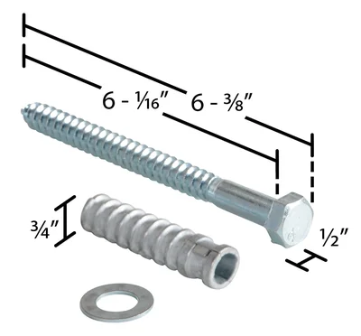 Vestil CS-33-KIT-3 CAR STOP CONCRETE HARDWARE KIT 3 - dimensional drawing