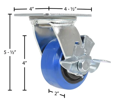 Vestil CST-BB-4X2ER-SWB Elastic Rubber Swivel With Brake Caster - dimensional drawing