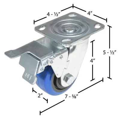 Vestil CST-BB-4X2ER-SWTB Elastic Rubber Swivel With Total Brake Caster - dimensional drawing