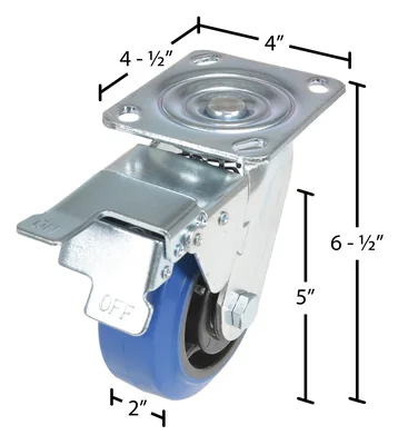 Vestil CST-BB-5X2ER-SWTB Elastic Rubber Swivel With Total Brake Caster - dimensional drawing