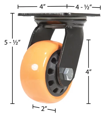 Vestil CST-BN-4X2PUP-S Polyurethane Swivel Caster - dimensional drawing