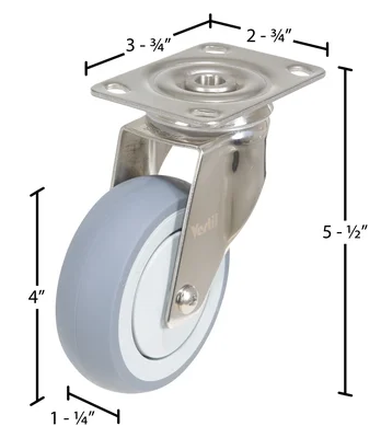 Vestil CST-E-SS-4X1TPR-S Thermoplastic Rubber Swivel Caster - dimensional drawing