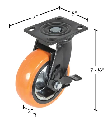 Vestil CST-E6-6X2PUP-SWB Polyurethane Swivel With Brake Caster - dimensional drawing