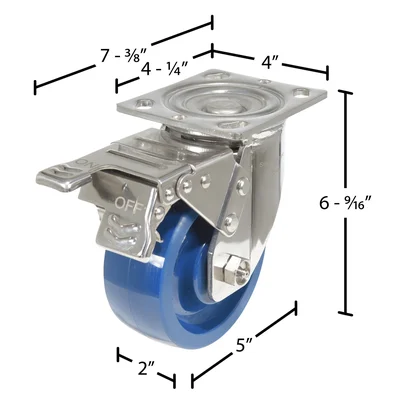 Vestil CST-F-SS-5X2SP-SWTB Solid Polyurethane Swivel With Total Brake Caster - dimensional drawing