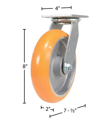 Vestil CST-F34-8X2SI-S Polyurethane Swivel Caster - dimensional drawing