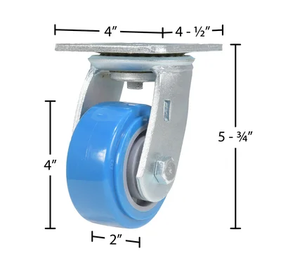 Vestil CST-KB-4X2PUP-S Polyurethane Swivel Caster - dimensional drawing