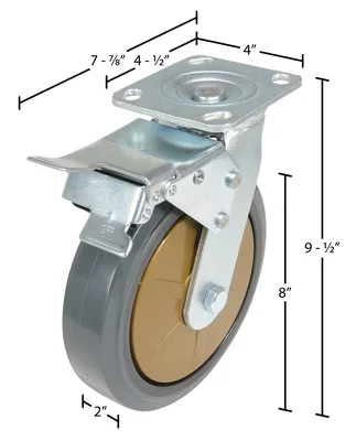 Vestil CST-KSM-8X2MR-SWTB Rubber Swivel With Total Brake Caster - dimensional drawing