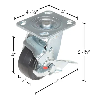 Vestil CST-VE-4X2MRA-SWB Rubber Swivel With Brake Caster - dimensional drawing