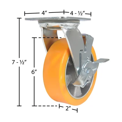 Vestil CST-VE-6X2PUA-SWB Polyurethane Swivel Caster - dimensional drawing