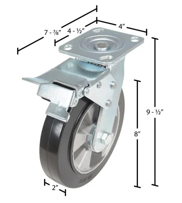 Vestil CST-VE-8X2MRA-SWTB Rubber Swivel With Total Brake Caster - dimensional drawing