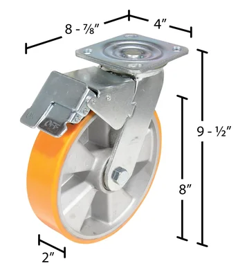 Vestil CST-VE-8X2PUA-SWTB Polyurethane Swivel With Total Brake Caster - dimensional drawing