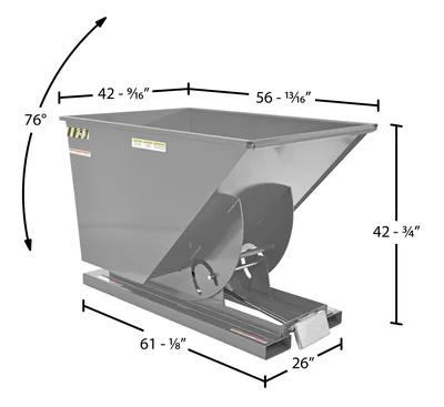 Vestil Steel Heavy Duty Self Dumping Hopper 1 Cubic Yard 6000 Lb. Capacity Machine Gray - dimensional drawing