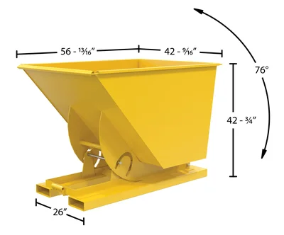 Vestil Steel Heavy Duty No Bump & Dump Hopper 1 Cubic Yard 6000 Lb. Capacity Yellow - dimensional drawing