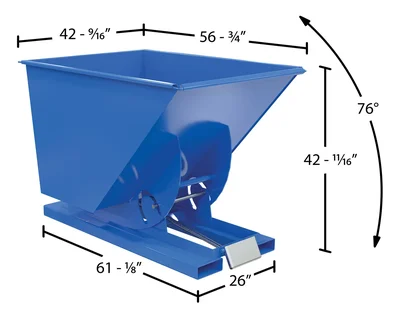 Vestil Steel Medium Duty Self Dumping Hopper 1 Cubic Yard 4000 Lb. Capacity Blue - dimensional drawing