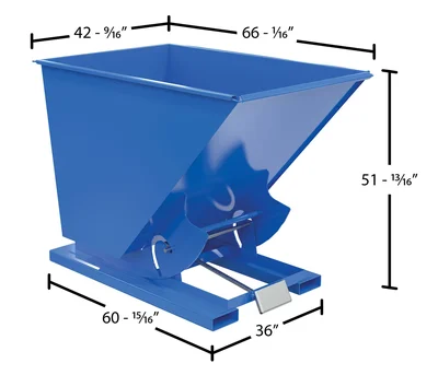 Vestil Steel Medium Duty Self Dumping Hopper 1-1/2 Cubic Yard 4000 Lb. Capacity Blue - dimensional drawing