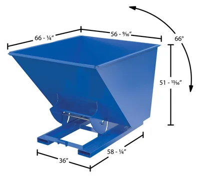 Vestil Steel Heavy Duty No Bump & Dump Hopper 2 Cubic Yard 6000 Lb. Capacity Blue - dimensional drawing
