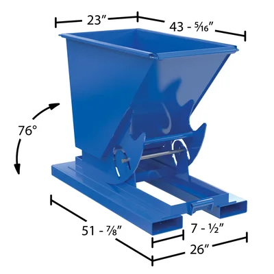 Vestil Steel Heavy Duty No Bump & Dump Hopper 1/4 Cubic Yard 6000 Lb. Capacity Blue - dimensional drawing
