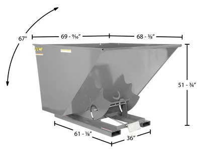 Vestil Steel Heavy Duty Self Dumping Hopper 2-1/2 Cubic Yard 6000 Lb. Capacity Machine Gray - dimensional drawing