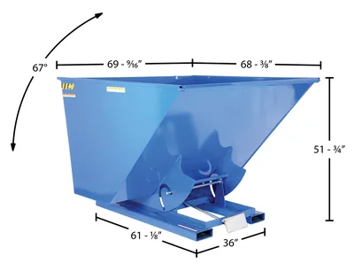 Vestil Steel Light Duty Self Dumping Hopper 2-1/2 Cubic Yard 2000 Lb. Capacity Blue - dimensional drawing