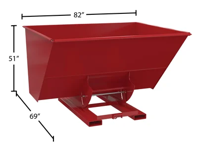 Vestil Steel Heavy Duty No Bump & Dump Hopper 3 Cubic Yard 6000 Lb. Capacity Soda Red - dimensional drawing